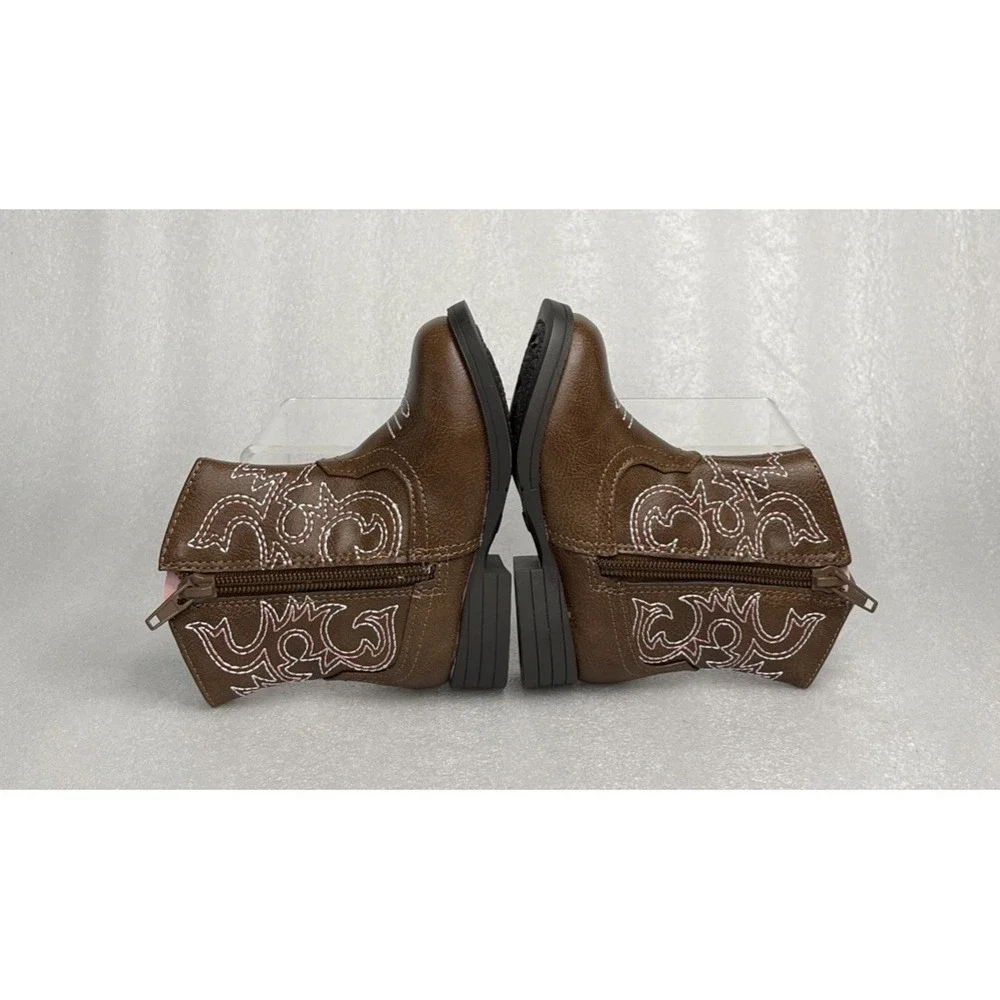 Wonder Nation Brown Zip up Square Toe Cowboy Cowgirl Boots Toddler Girls Size 5